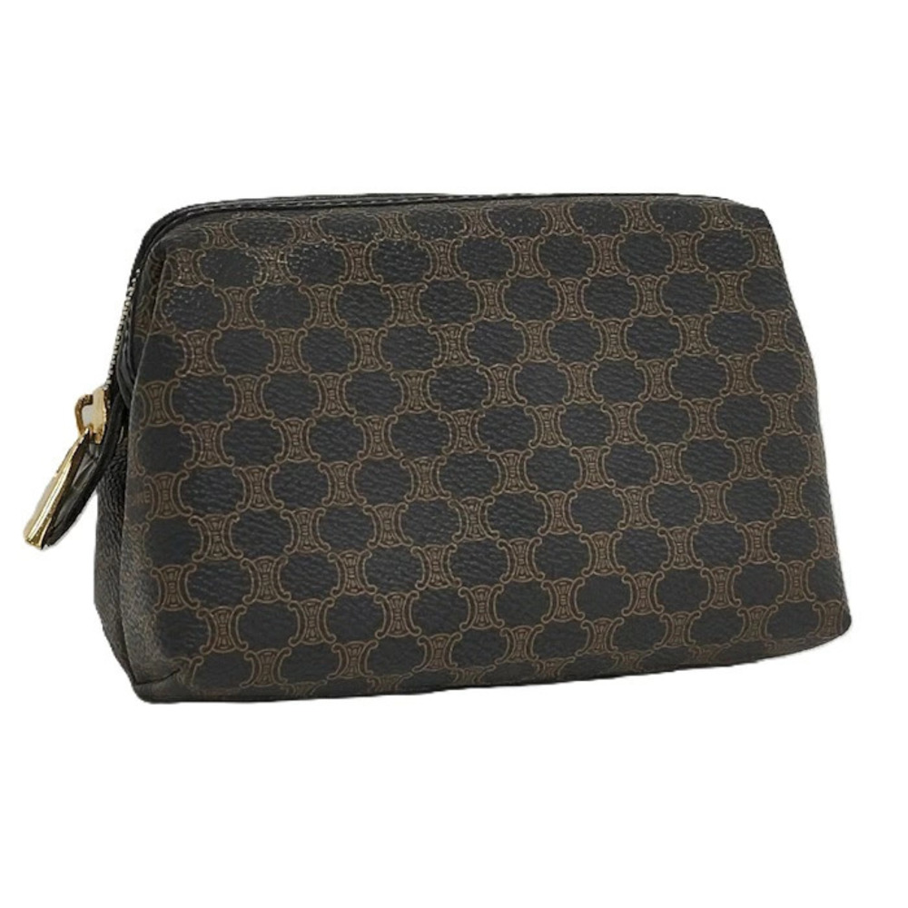 Celine Cosmetic Pouch Clutch Macadam Leather Brown